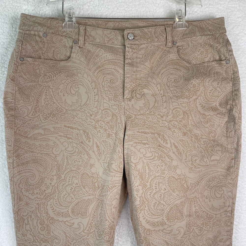 Talbots W-Curvy Slim Crop Pant 22W Tan Paisley High Rise Stretch Cotton Trousers